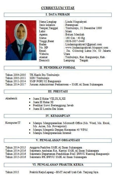 5 Contoh Cv Lamaran Kerja Lulusan Smk Profesional Dan Menarik Hrd