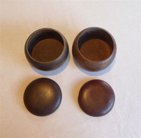 Vintage Japanese Go Board Game Glass Stone Pieces In Wood Bowls