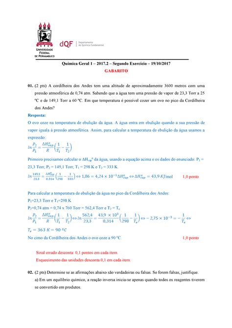 Prova Outubro Quest Es E Respostas Qu Mica Geral