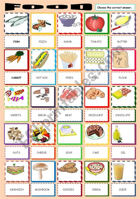 Food Pictionary Cards Printable