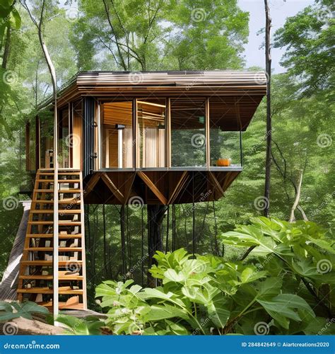 Eco Friendly Treehouse A Sustainable Treehouse Surrounded By Lush Greenery Using Natural