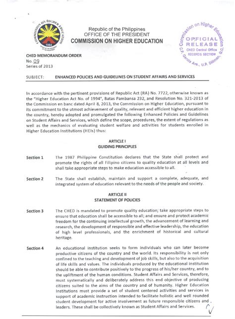 CHED MEMORANDUM ORDER No 09 SERIES 2013 Filipino Sa Piling Larang