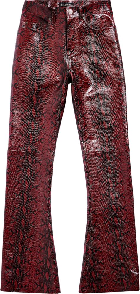 Balenciaga Red Snakeskin Print Leather Pants Inc Style