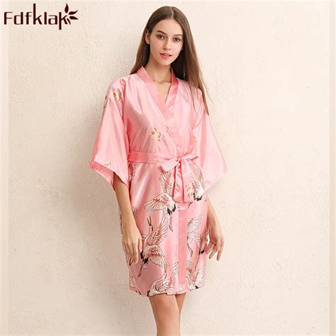 Fdfklak M XXL Plus Size Spring Summer New Silk Robes For Women Lingerie Robe Femme Sexy Dressing