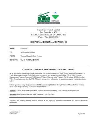 Fillable Online Transbaycenter 1 ADDENDUM 8 Transbaycenter Fax