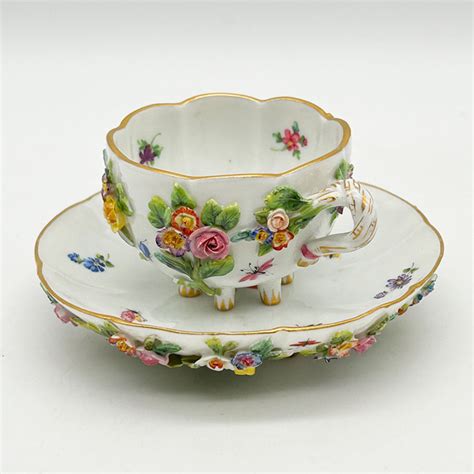 Meissen Porcelain Flower Encrusted Cup And Saucer