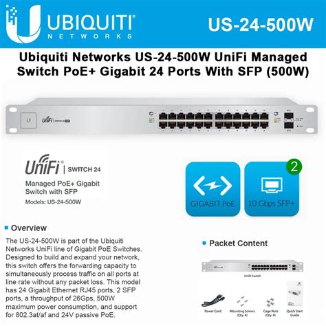 Ubiquiti Networks UniFi Switch PoE 24 US-24-500W 24-Port Managed PoE+ Gigabit Switch with SFP