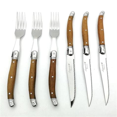 Luxury 6pcs Laguiole Steak Knives Fork Set Stainless Steel Japanese