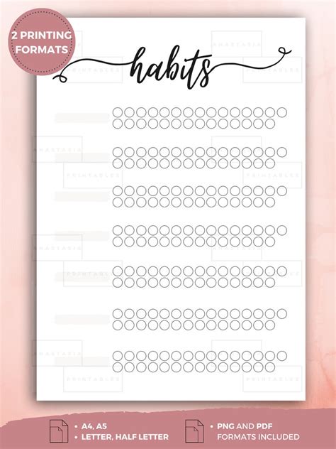 Habit Tracker Printable Monthly Habits Tracker For Bujo Or Etsy