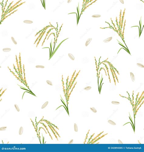 Rice Ears And Grains Background Vector Seamless Pattern With Cereal