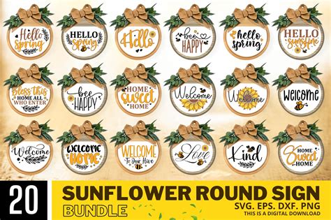 Sunflower Round Signs Svg Bundle Graphic Objects Creative Market