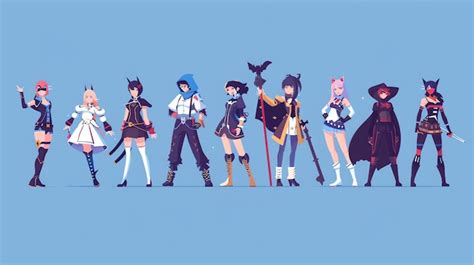 Premium Photo | Nine anime characters in various outfits