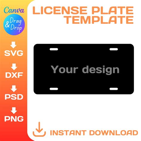 Car License Plate Blank Template Svg Png Dxf Cricut Canva Silhouette Instant Download Etsy