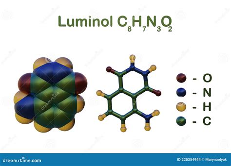 Structurele Chemische Formule En Moleculair Model Van Luminol Een