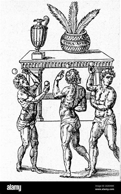 Sports Ball Game Ancient Roman Ballplayers After Copper Engraving