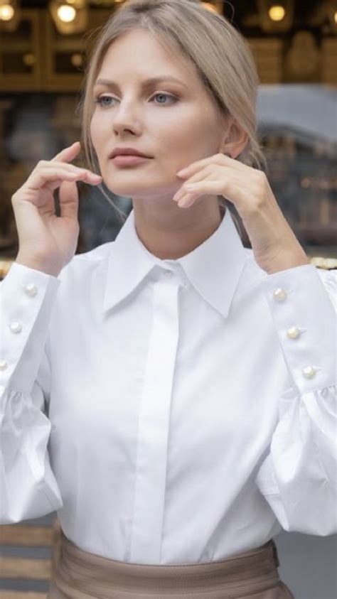 High Collar Blouse Big Collar Dressy White Blouses White Shirts