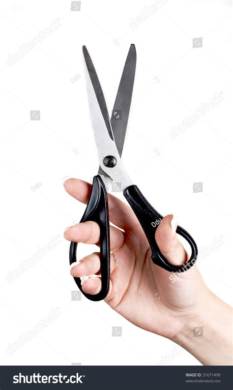 Woman Hand Holding Big Scissors Isolated On White Stock Photo 31671499