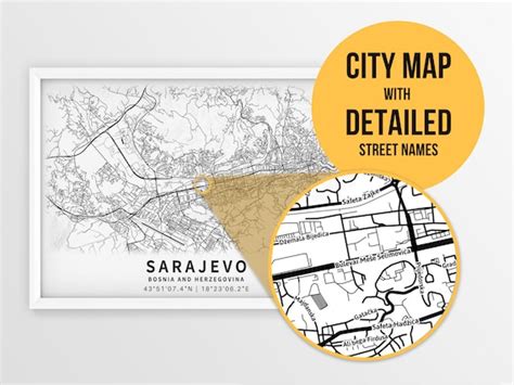 Printable Map of Sarajevo Bosnia and Herzegovina With Street - Etsy