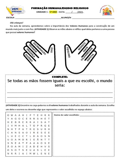 Atividades sobre Valores Humanos 5º Ano | PDF