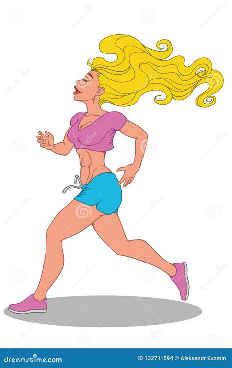 Belle Blonde Sportive Sexy Courant Au Dessus Du Fond Blanc Illustration De Vecteur Illustration
