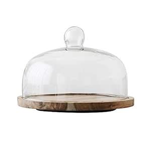 Inch Acacia Wood Cake Stand With Glass Dome Revolving Cake