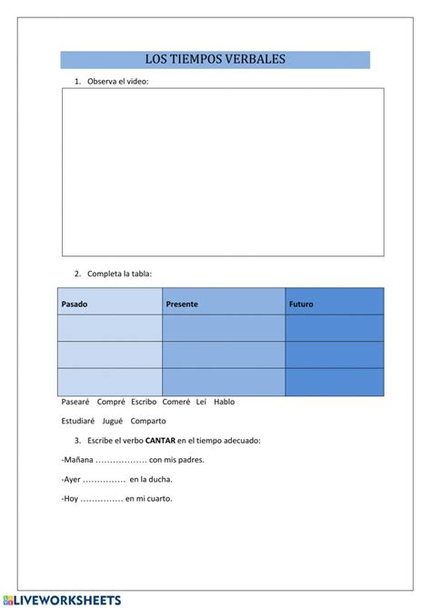 Tiempos Verbales Online Exercise Live Worksheets