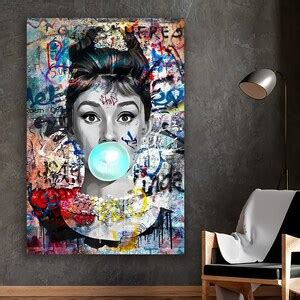 Audrey Hepburn Bubble Gum Print Woman Poster Famous Canvas Art