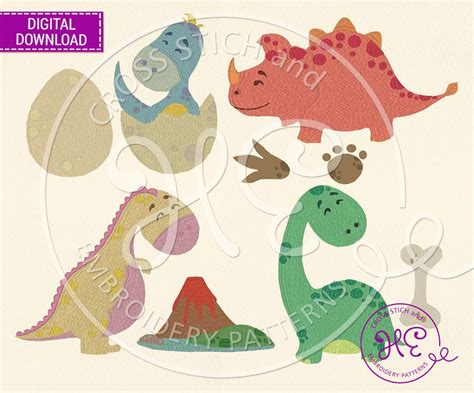 Dinosaur Embroidery Design, Embroidery Pattern for Machine, Download, Cute Dinosaur Applique ...