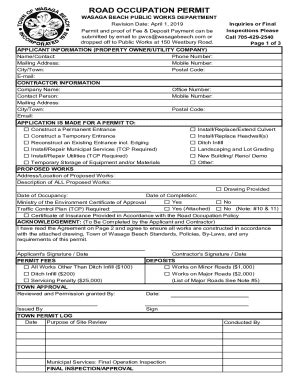 Fillable Online WB ROP FORM 2019 Road Occupation Permit Fax Email