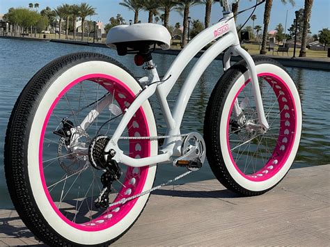 **IN STOCK** Sikk Ladies UFO 7 Speed SS Aluminum Frame White Frame Pink Heart Wheels Fat Tire ...