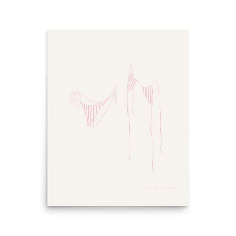 Skinny Dip Stripe Pink Stripe Bikini Line Drawing Line Drawing Art Print Beach Print Line