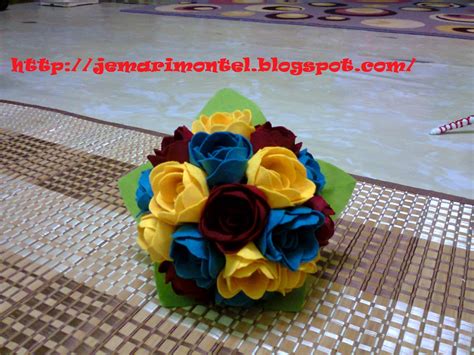 Bunga Tangan Cekmin Nimsay Felt Roses Hand Bouquet Turquoise Yellow And Maroon