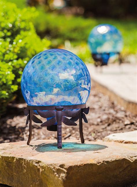 Gazing Ball Stand Dragonfly Adorned Metal Garden Decor Ebay