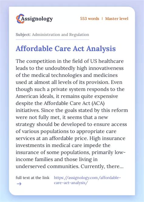 Affordable Care Act Analysis Healthcare Essay Example