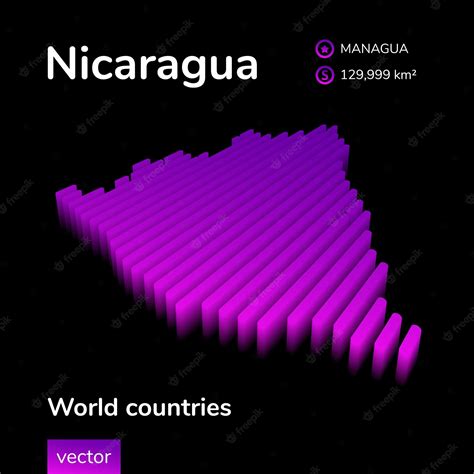 Mapa 3d De Nicaragua El Mapa Vectorial Rayado Isométrico Digital Simple De Neón Estilizado Está