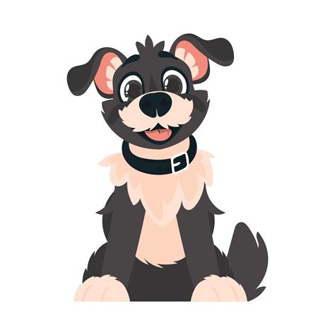 Funny black dog. Smiling dog. Cartoon style, vector illustration