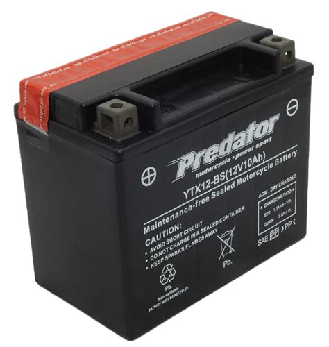 Pytx12 Bs Ytx12 Bs 12volt 10ah Predator Motorcycle Agm Battery With Acid Pack Lhp A1