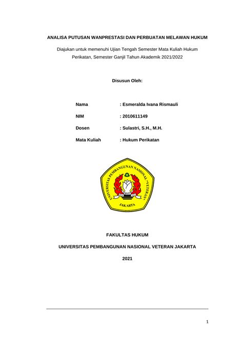 PDF Analisis Putusan Wanprestasi Dan PMH Esmeralda Ivana Rismauli