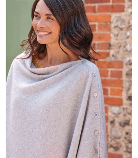 Marble Cashmere Merino Blend Button Poncho Woolovers Au