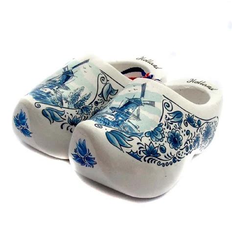 Souvenirklompen Houten Klompjes Cm Molen Bloemen Delfts Blauw