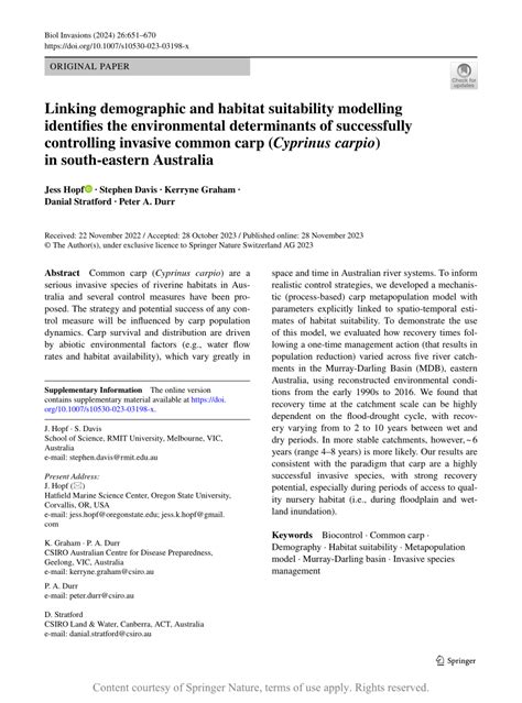 Linking Demographic And Habitat Suitability Modelling Identifies The