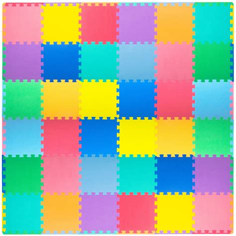 ProSource Kids Foam Puzzle Floor Play Mat with Solid Colors, 36 Tiles ...