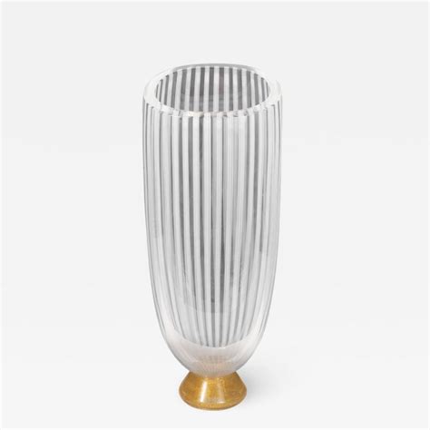 Seguso Viro Midcentury Hand Blown Murano Striated Glass Vase With