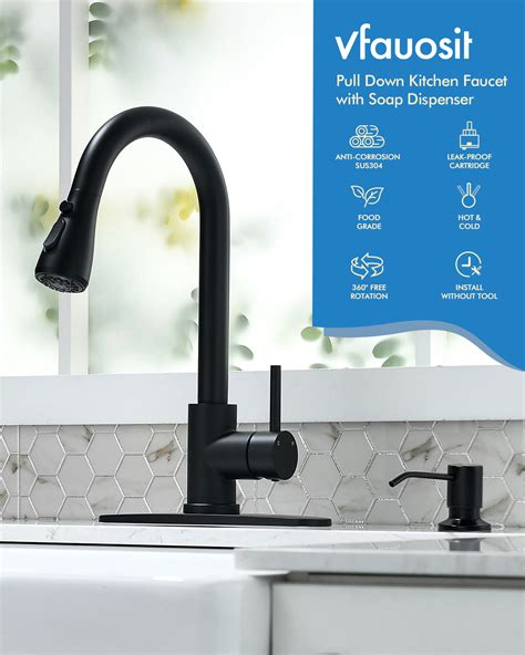 Vfauosit Kitchen Faucet With Soap Dispenser 3 Mode Black Kitchen Sink