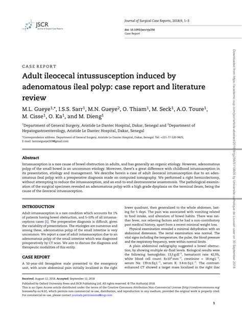 Pdf Adult Ileocecal Intussusception Induced By Adenomatous Ileal Polyp Case Report And