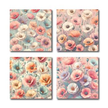 Pastel Poppy Flowers Patterns Digital Papers By Elks Art Studio Tpt