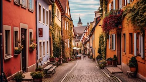 Premium Ai Image Old World Charm A Serene Cobblestone Street With A