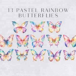 Pastel Rainbow Butterflies Clipart Pack, Transparent Png Clipart ...