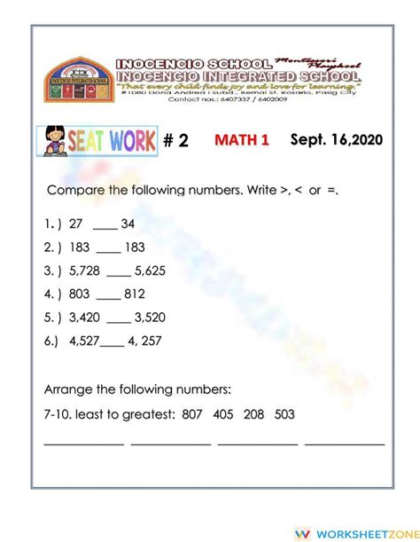 Comparing And Ordering Numbers Worksheet