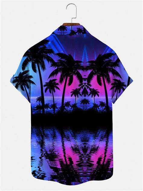 Hawaiian Coconut Tree Mens Shirts With Pocket Adaychic